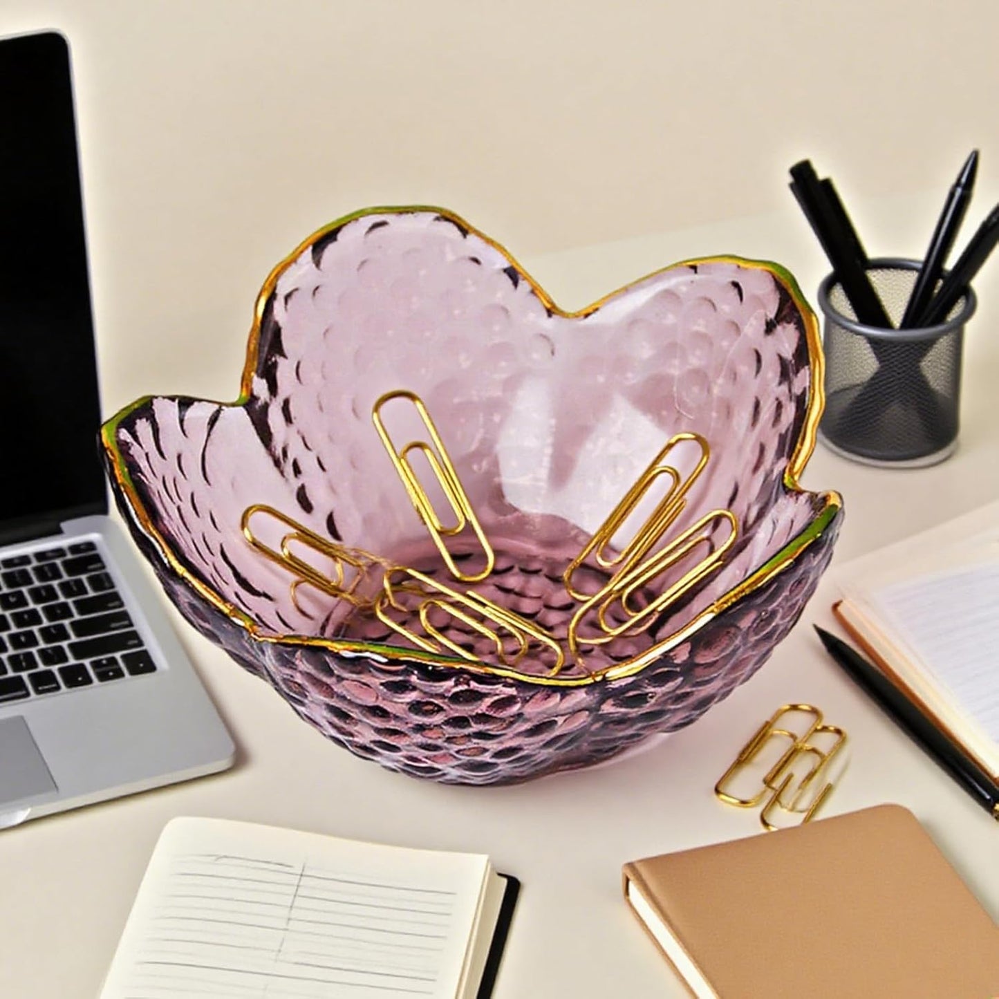 Small Pink Glass Jewelry Dish Tray, Bathroom Jewlery Tray, Flower Ring Dish Jewlry Plate, Crystal Engagement Jewerly Ring Holder for Women, Nightstand Decor Trinket Jewelry Bowl Gift for Mom