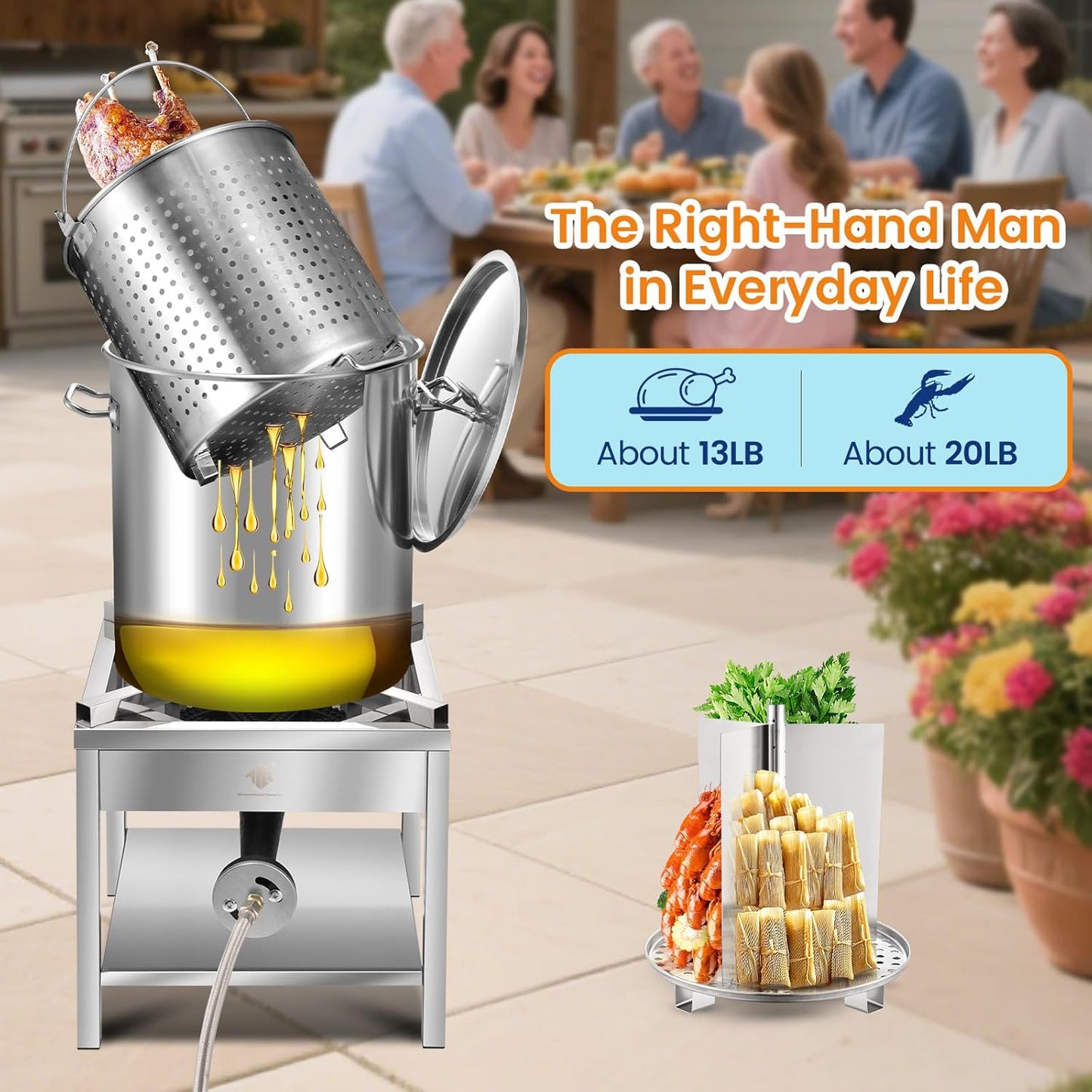 ARC Advanced Royal Champion 40QT Stainless Steel Stockpot for Seafood Crawfish Crab Boil Turkey Fryer Pot with Basket Divider and Hook, Crab Lobster Shrimp Outdoor Cooking and Home Brewing