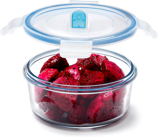 NUTRIUPS 0.45L Glass Food Storage Containers, Round Meal Prep Containers, Glass Bowls With Lid