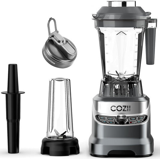 COZII Countertop Blenders for Kitchen, Professional 2000 Peak Watt for Smoothies/Ice Crushing/Frozen Drink/Puree, Smoothie Blender with 64oz Pitcher & 21oz To-go Cup, Dishwasher Safe, Dark Grey