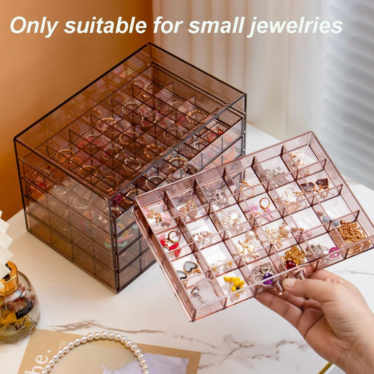 Earring Storage Box Organizer, Acrylic Jewelry Storage Box Holder 5 Drawers Transparent Jewelry Display Stand with 120 Small Compartments Gift Boxes for Women Girls (Clear Purple Brown)
