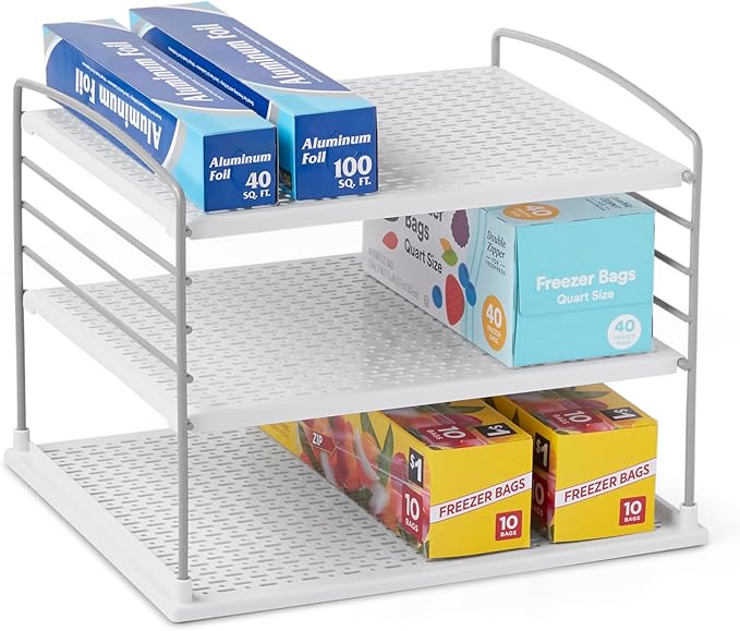 YouCopia UpSpace Cabinet Box Organizer, Adjustable Kitchen and Pantry Shelf for Plastic Wrap and Foil Storage, Large