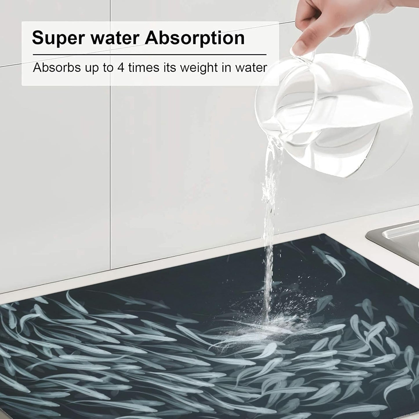 Japanese Fish Dish Drying Mat 18x24 Inch, Microfiber Absorbent Fast Dry Mat Artistic Painting of Fish Large Dish Mat Drying Kitchen Mat, Kitchen Drying Pad for Kitchen Counter Coffee Bar Decor