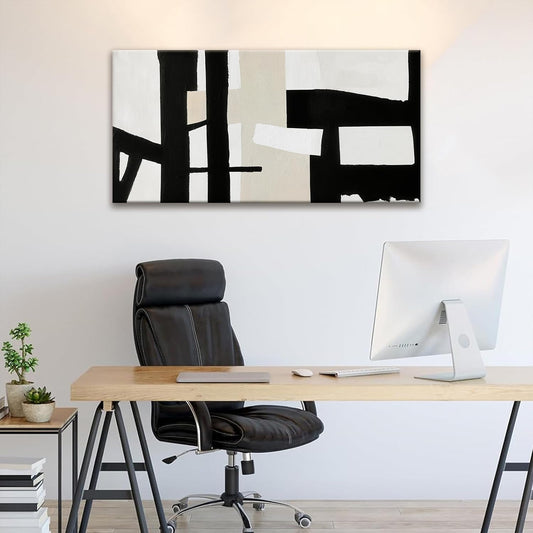 QSQ Abstract Black And White Wall Art Painting Canvas Art Wall Decor 20 x 40 Inch Decorations Grey White Wall Art Office Home Wall Decor Canvas Picture Artwork For Bedroom Kitchen