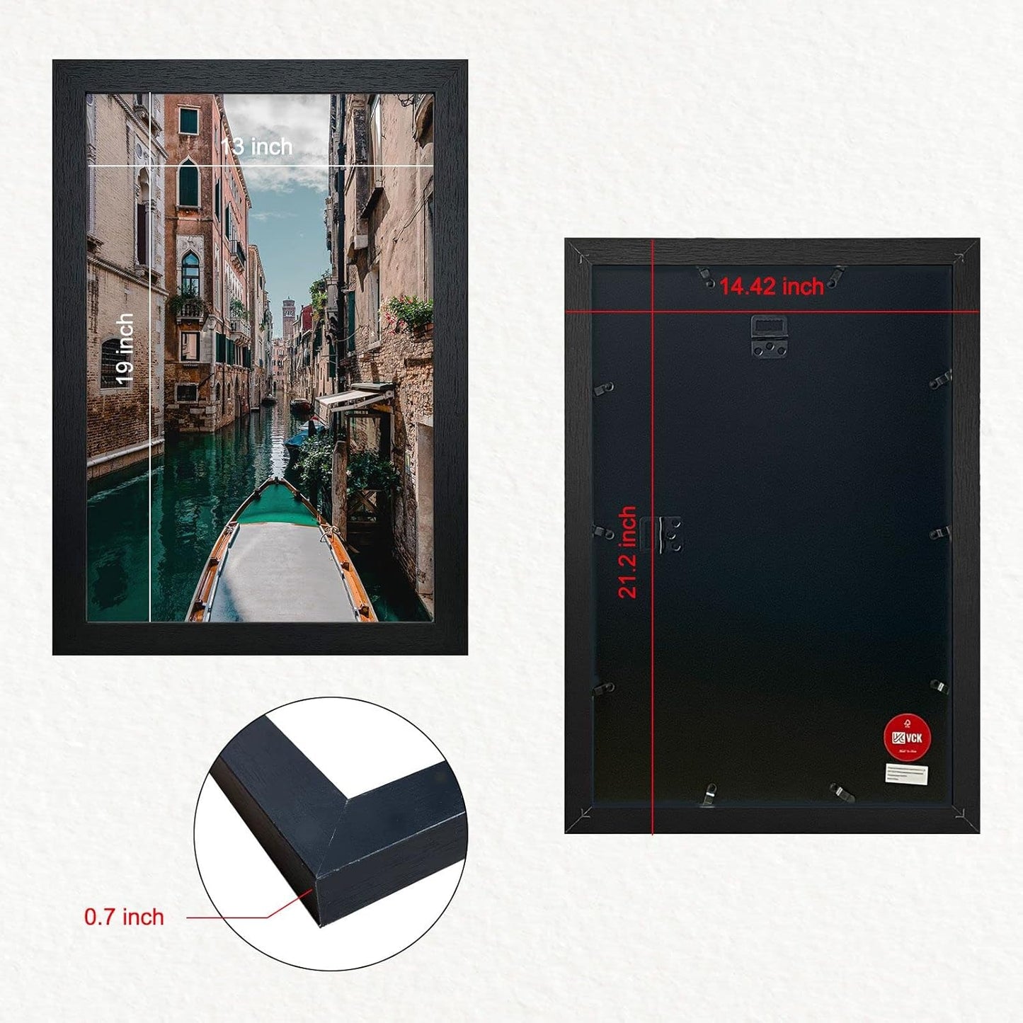 VCK 13x19 In Poster Frame Black Wood with Plexiglass Set of 5 Picture Frames without Mat for Wall Decoration