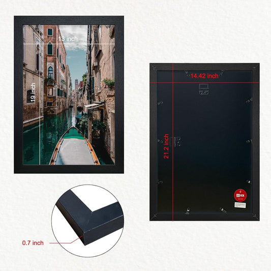 VCK 13x19 In Poster Frame Black Wood with Plexiglass Set of 5 Picture Frames without Mat for Wall Decoration