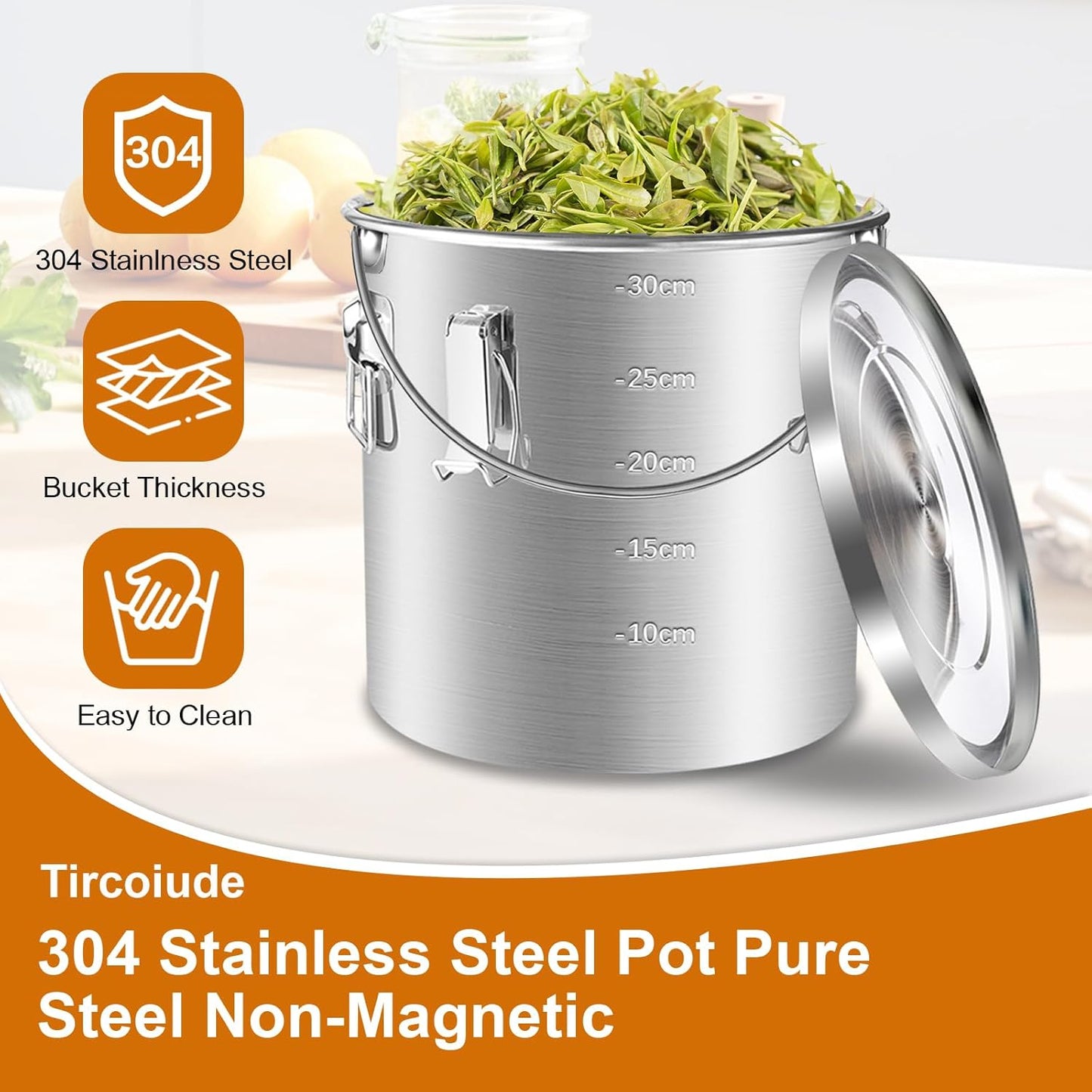 304 Stainless Steel Airtight Canister with Lids and 4 Locking Containers 10 lbs Rice Container for Bean Flour Oil Sugar Milk Storager Bucket (Handheld) 6L/1.6 Gal