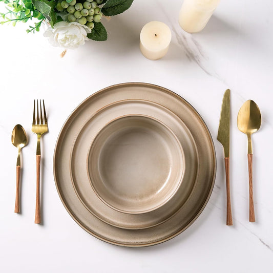 AmorArc Ceramic Dinnerware Sets,Round Reactive Glaze Stoneware Plates and Bowls Sets,Highly Scratch Resistant | Microwave & Dishwasher Safe,Service for 8 Dishes Set (24pc)