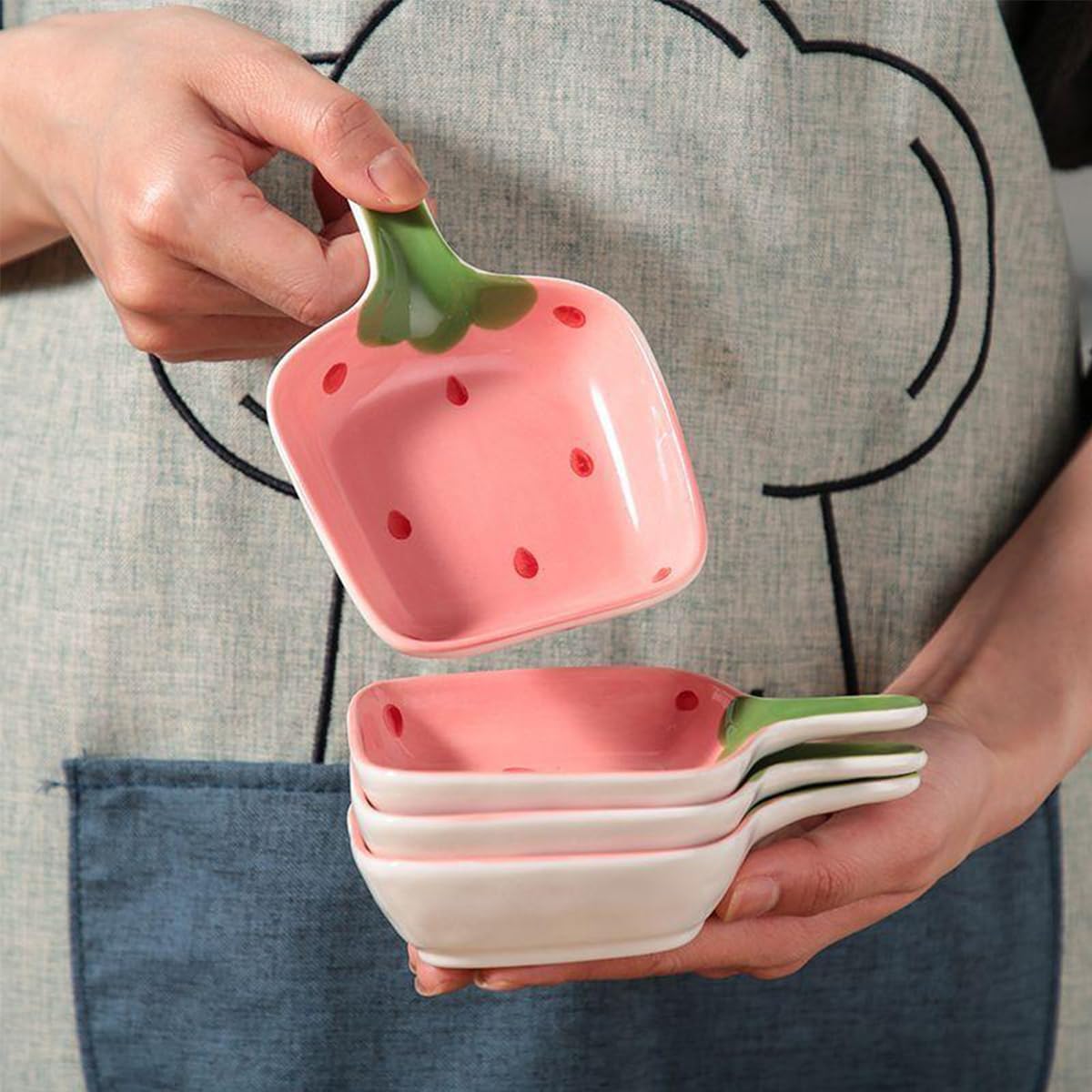 8 Pcs Ceramic Soy Sauce Dishes, Pink Small Dip Bowls Set with handle, Mini Multipurpose Porcelain Side Dish Bowl for Ketchup, Soy, BBQ, Sushi, Party, Condiments Serving Bowl Set