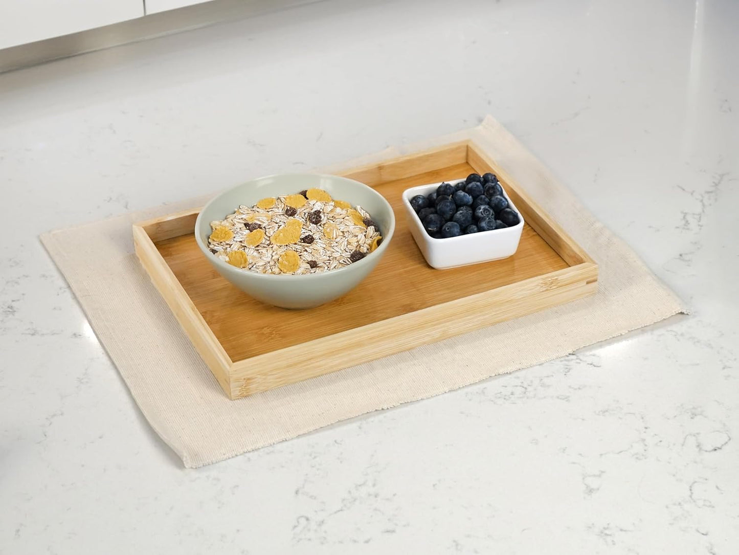 Bam & Boo Natural Bamboo Serving Tray Modern Rectangular (Bamboo, 13” x 9" x 1.2") for Food, Drinks, Decor, Vanity in Home, Kitchen, Bathroom, Coffee Table, Bed
