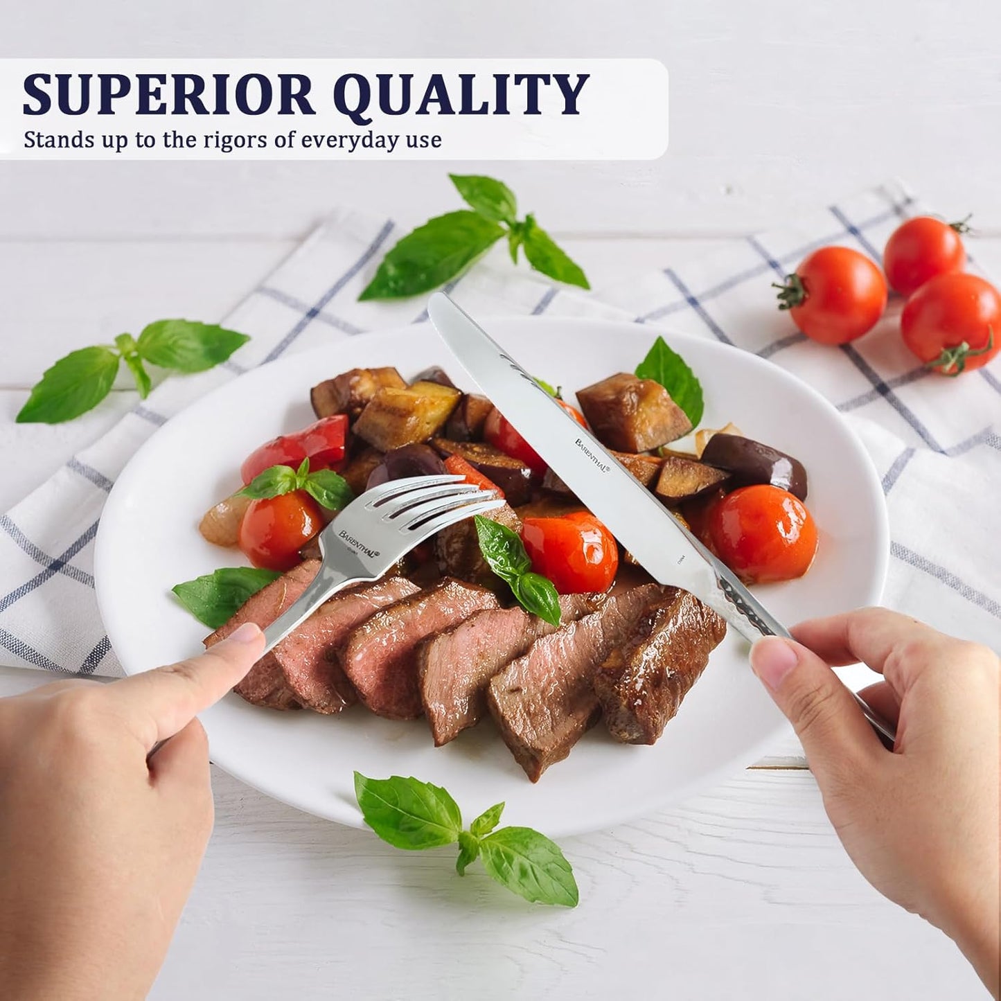 Flatware Set for 4, Barenthal Heavy Duty Silverware Set 20 Piece, Mirror Finish, Dishwasher Safe, Hammered Premium 18/10 Stainless Steel Cutlery Set for Home Restaurant Wedding Party, Gift