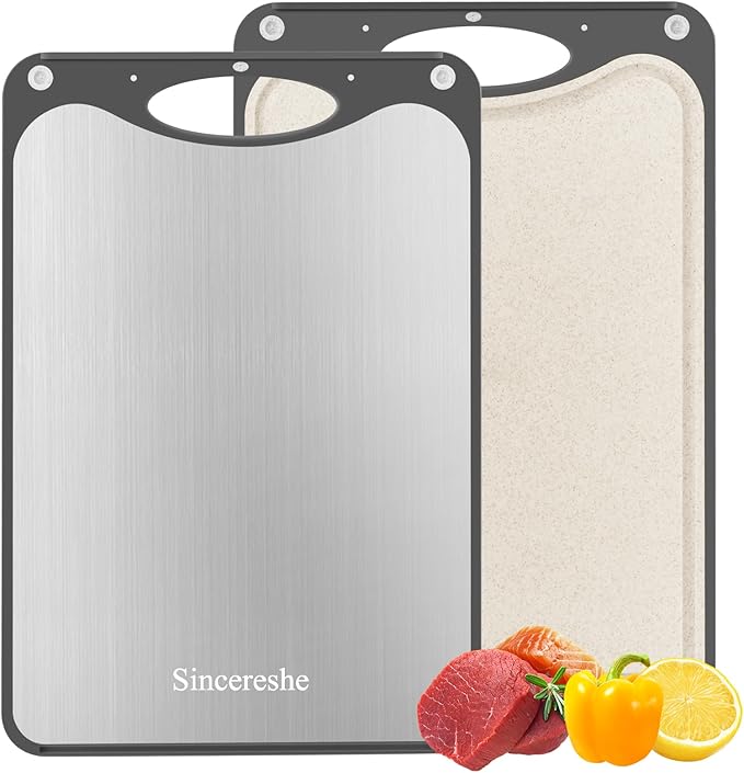 Titanium Cutting Board 15x10 Inch, Single Board Double Sided Chopping Board for Kitchen, Hygienic and Food Grade Pure Titanium & Wheat Straw Surface, Easy to Clean