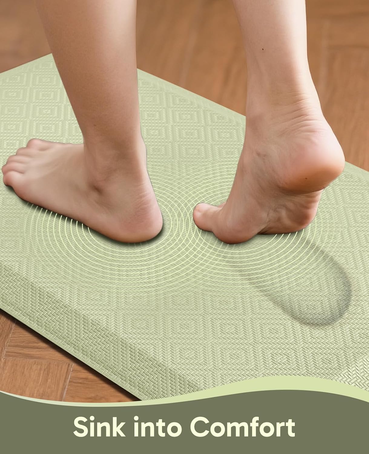Ophanie Kitchen Mats for Floor, 3/4 Inch Thick Kitchen Rugs, 20''x32'' Anti Fatigue Standing Cushioned Mat, Waterproof,Comfort Ergonomic Mat for Office, Home, Sink, Sage Green Non-Slip Bottom