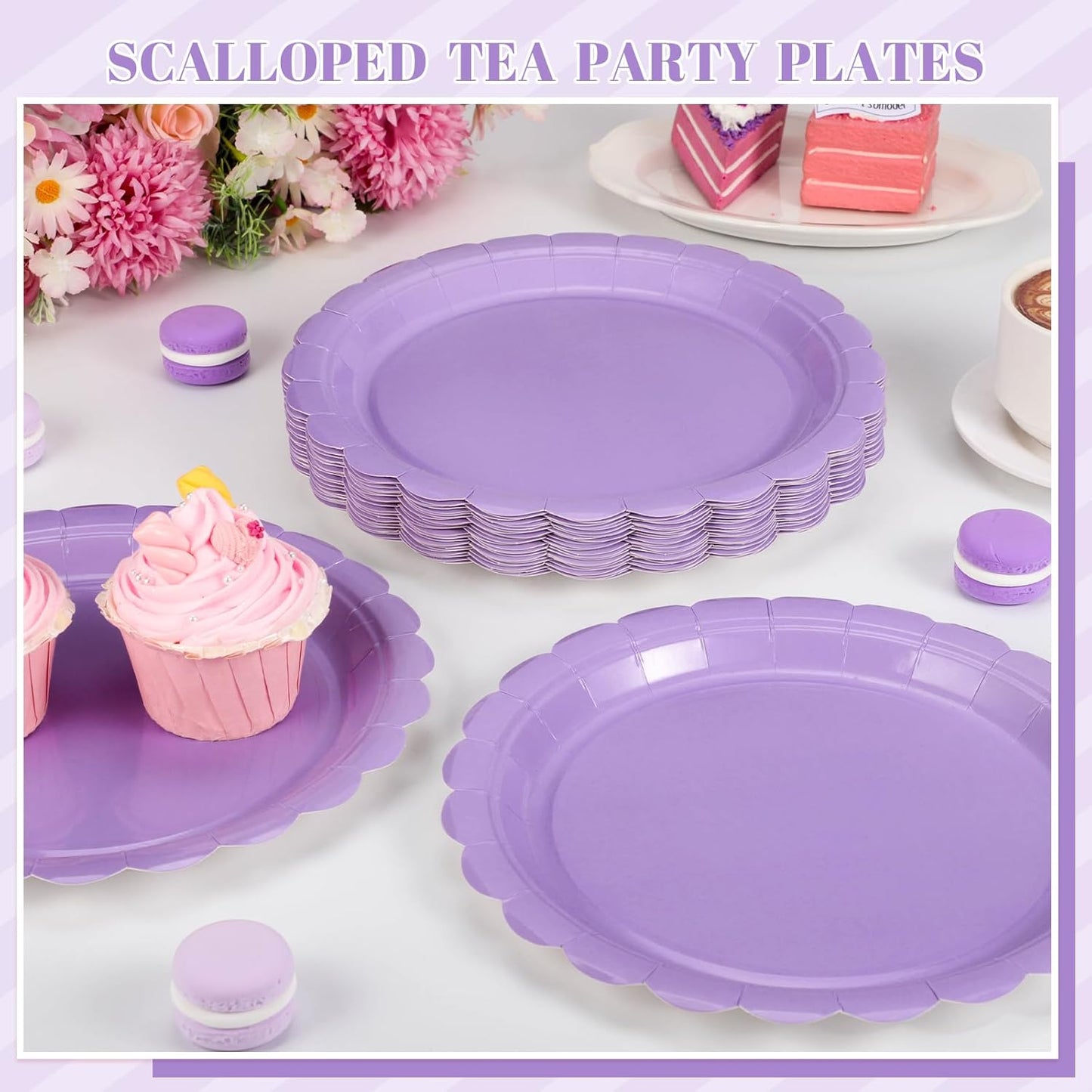 30 Pcs Lavender Plates 9 Inch Disposable Scalloped Light Purple Paper Plates Cute Dessert Party Plate for Wedding, Bridal Shower, Birthday