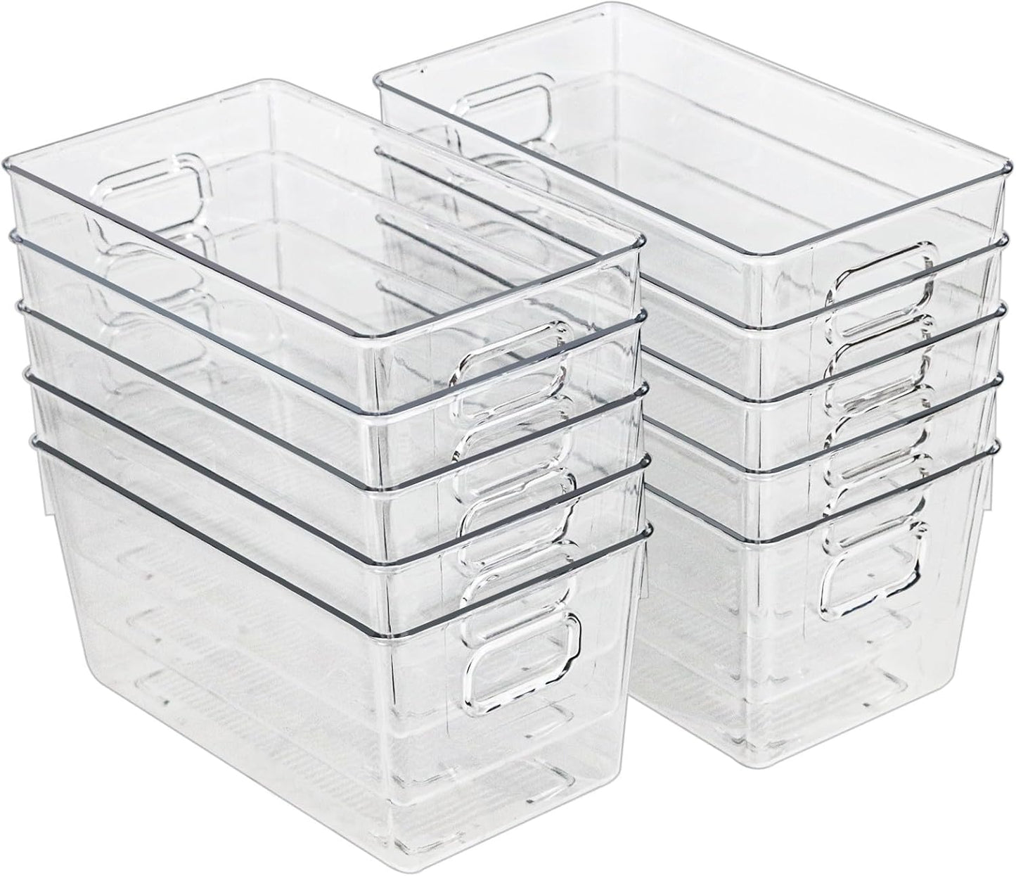 10 PACK Clear Storage Bins Clear Storage Containers for Kitchen Pantry Organization, Organizing Bins with Built in Handles, Cabinet Organizers