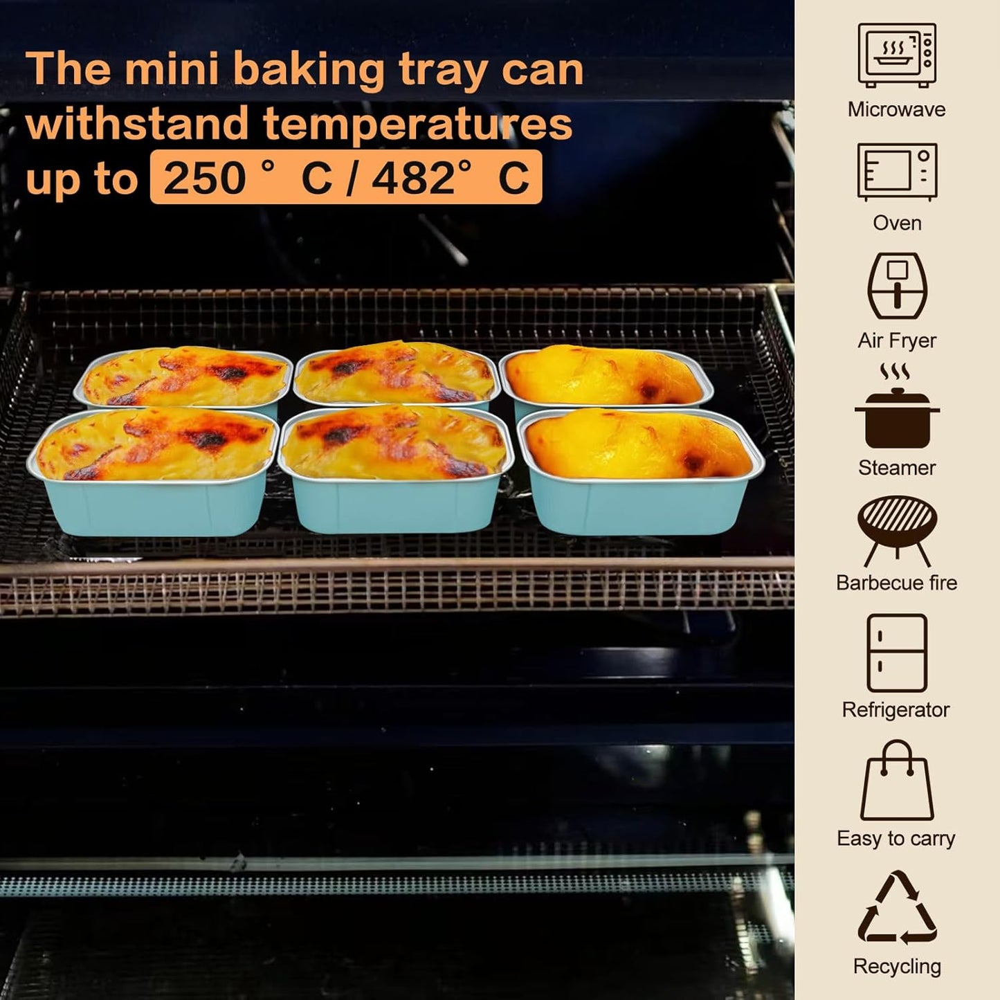 Mini Cake Pans With Lids And Spoons,5.5 oz Rectangle Mini individual Loaf Pans Disposable Aluminum Foil Small Baking Cups Tins (200, Wathet)