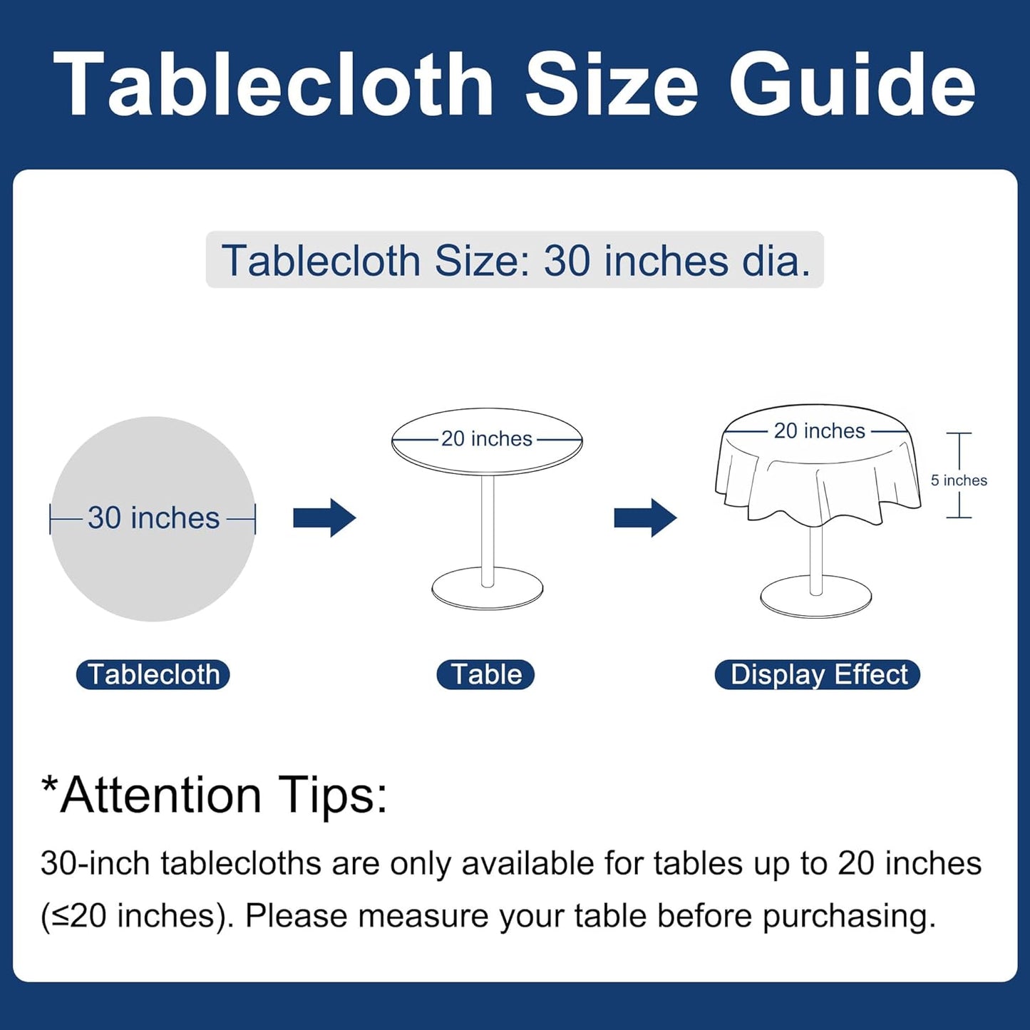 Hiasan Round Table Cloth 30 Inch Linen - Wrinkle and Stain Resistant Washable Polyester Fabric Table Cloth for Dining Room Kitchen Party, Light Grey