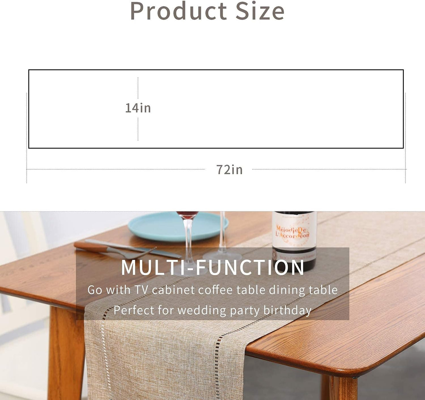 Tosewever Decorative Linen Table Runner Farmhouse Style Tabletop Collection 14 x 72 Inches Table Runners for Everyday Dining Wedding Party Holiday Home Decor (14" x 72", Light Coffee/Straight)