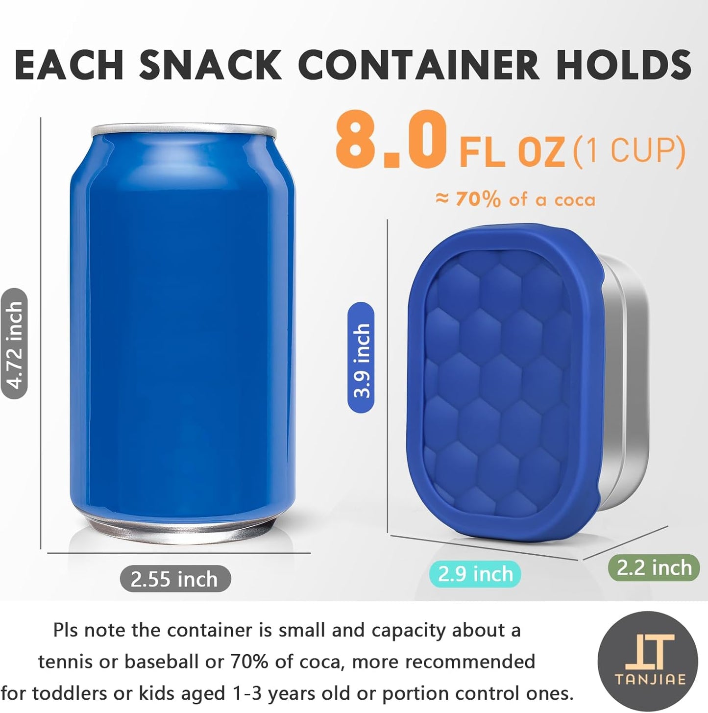 Small (1 CUP) Stainless Steel Snack Containers for Kids | Easy Open Leak Proof Food Containers with Silicone Lids - Perfect Metal Toddler Lunch Box for Daycare and School (8oz)