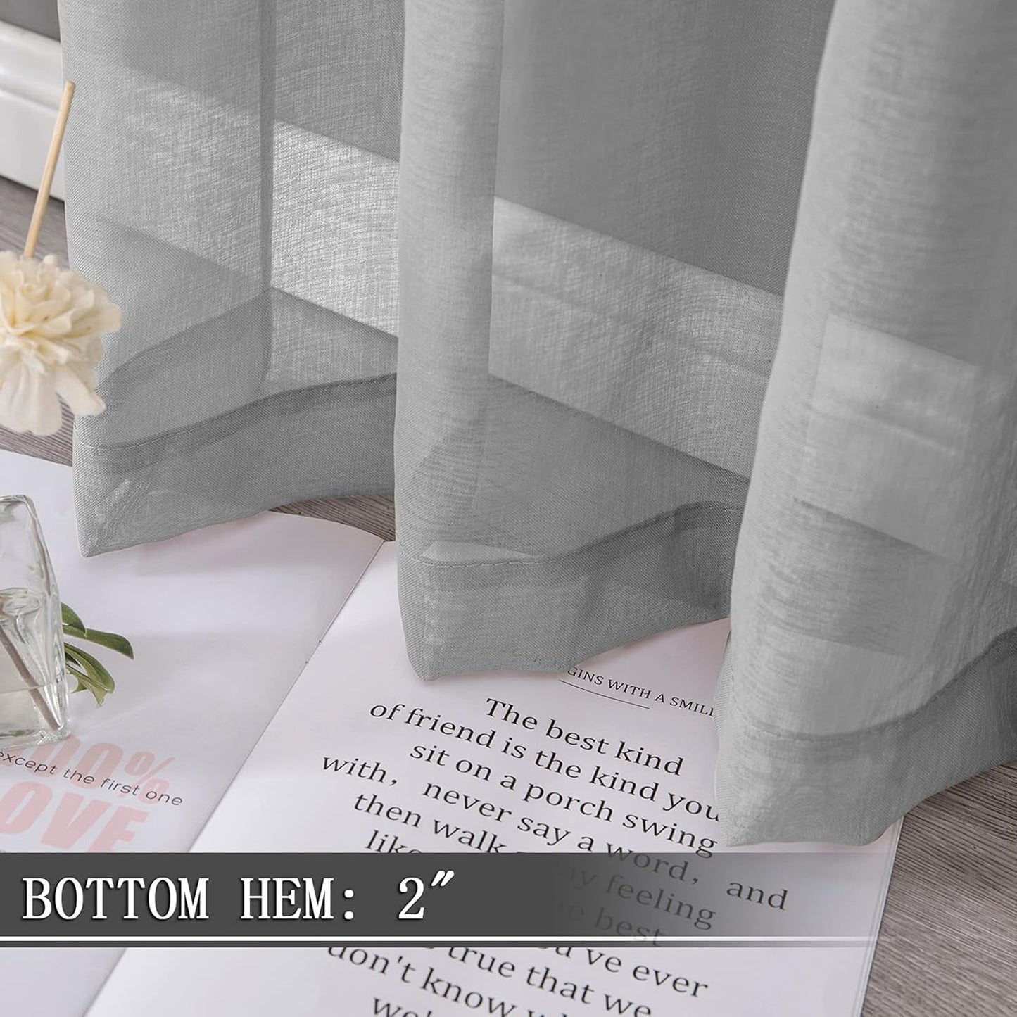 Tollpiz Sheer Tier Curtains Kitchen Linen Textured Half Curtain Sheers Light Filtering Rod Pocket Voile Bathroom Short Curtains for Farmhouse, 25 x 30 inches Long, Silver Grey, Set of 2 Panels