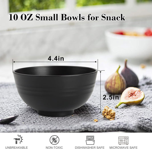 Wrova wheat straw snack bowls 10oz set of 8 - Unbreakable Dessert Bowls for kids - Mini Bowls for Ice Cream,Snack and Fruits - Microwave & Dishwasher Safe Appetizer Bowl Sets - Black