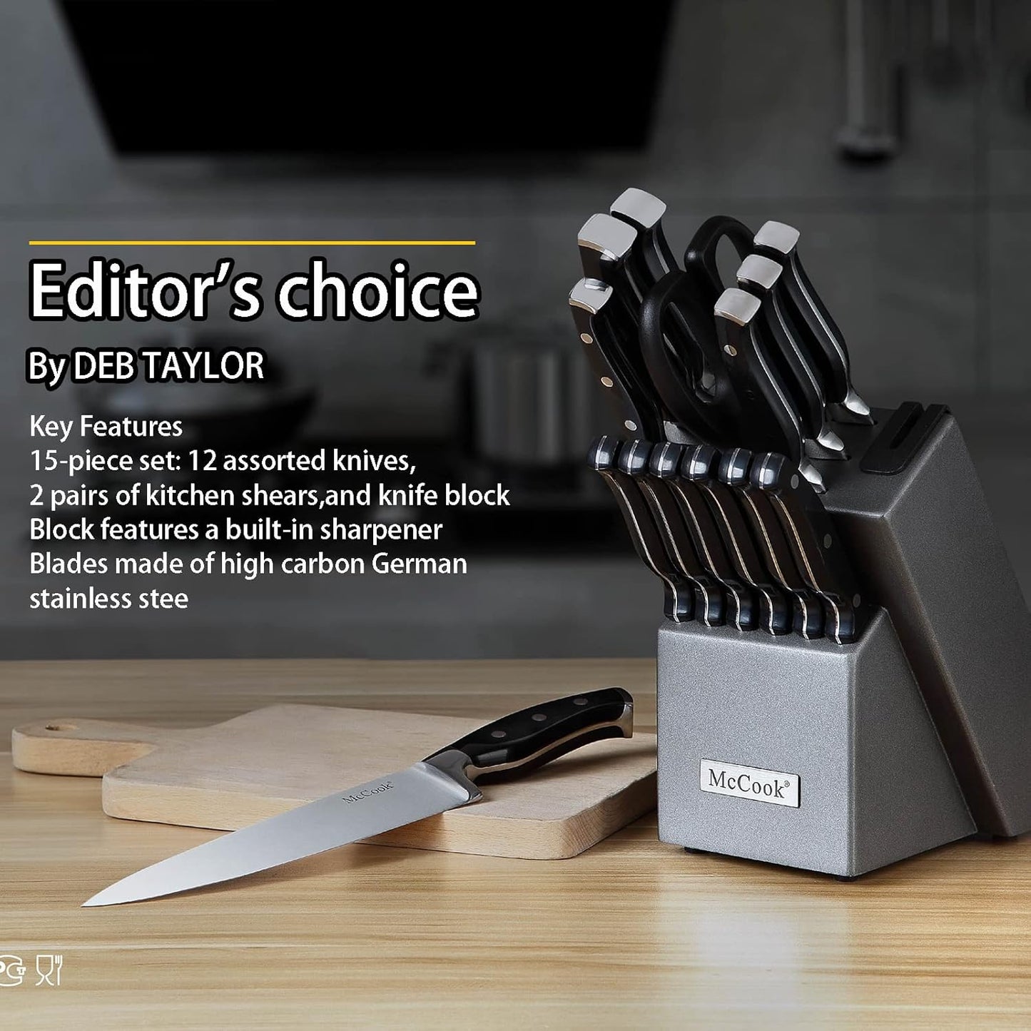 McCook® Knife Sets,German Stainless Steel Kitchen Knife Block Set with Built-in Sharpener