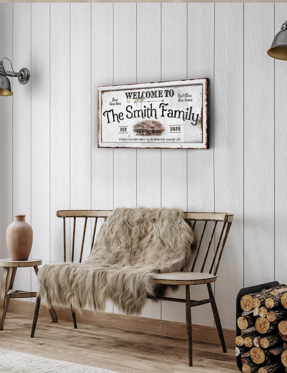 IPIC - Custom Family Welcome Sign, Personalized Canvas Wall Art with House Photo, Name & Date for Home Entryway or Hallway, Rustic Wall Decor Gift, Made in USA