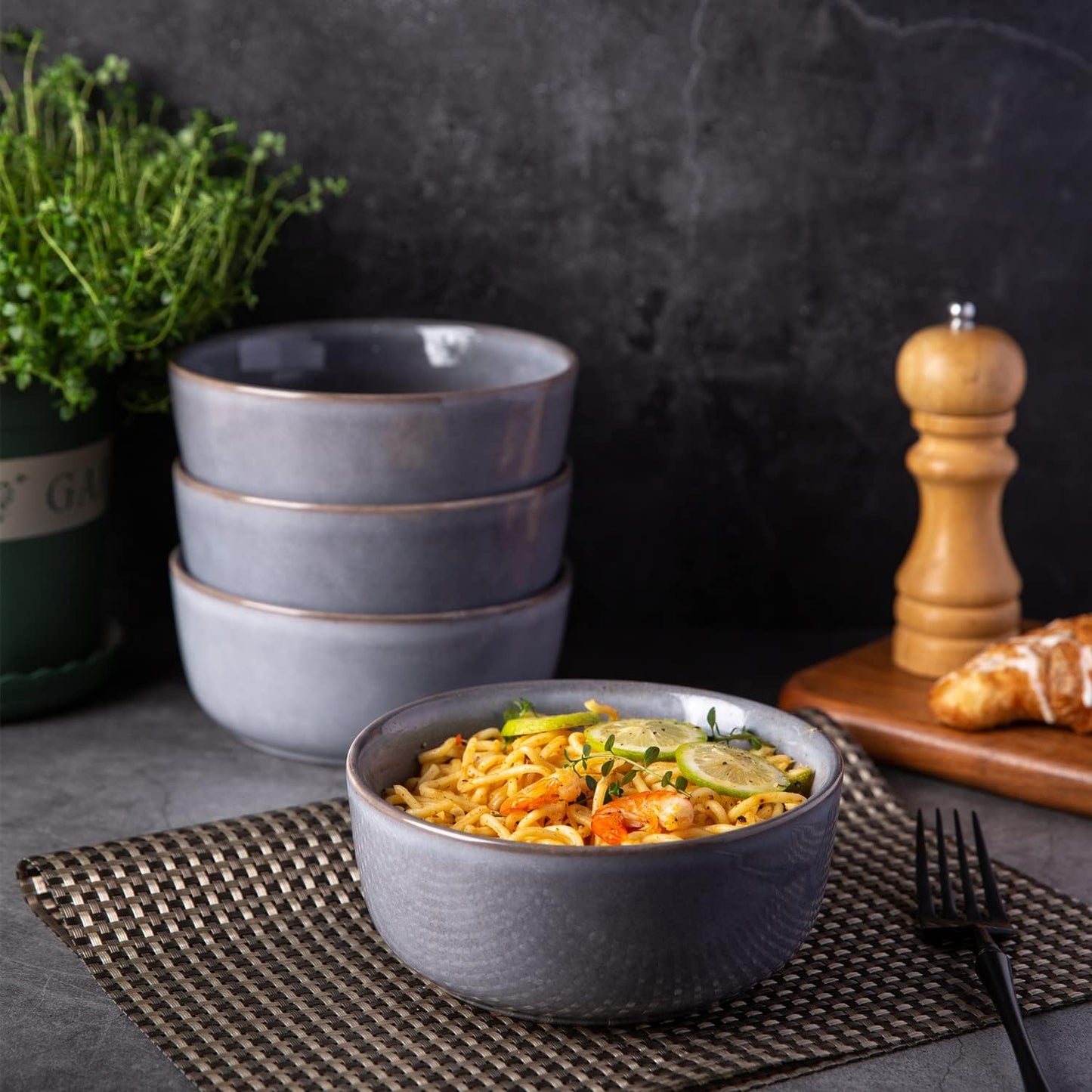 AmorArc Stoneware Dinnerware Sets,Round Reactive Glaze Ceramic Plates and Bowls Set,Highly Chip and Crack Resistant | Dishwasher & Microwave Safe Dishes,Service for 4 (12pc)