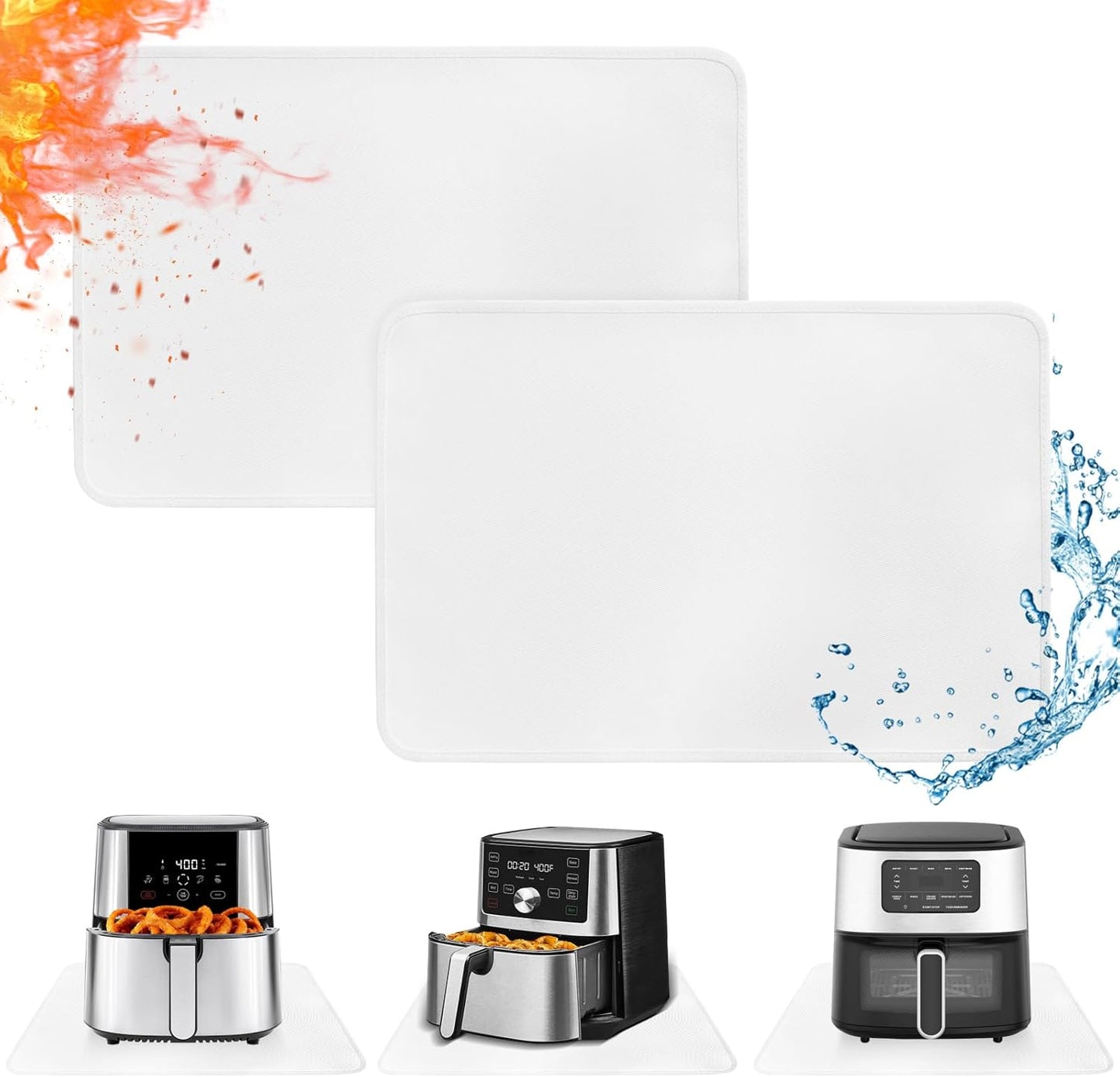 Heat Resistant Mats for Countertop - Fireproof 16x24 in Heat Resistant Mats for Air Fryer - Kitchen Countertop Protector Hot Pad for Air Fryer, Coffee Maker, Stand Mixer, Oven 2PCS - White