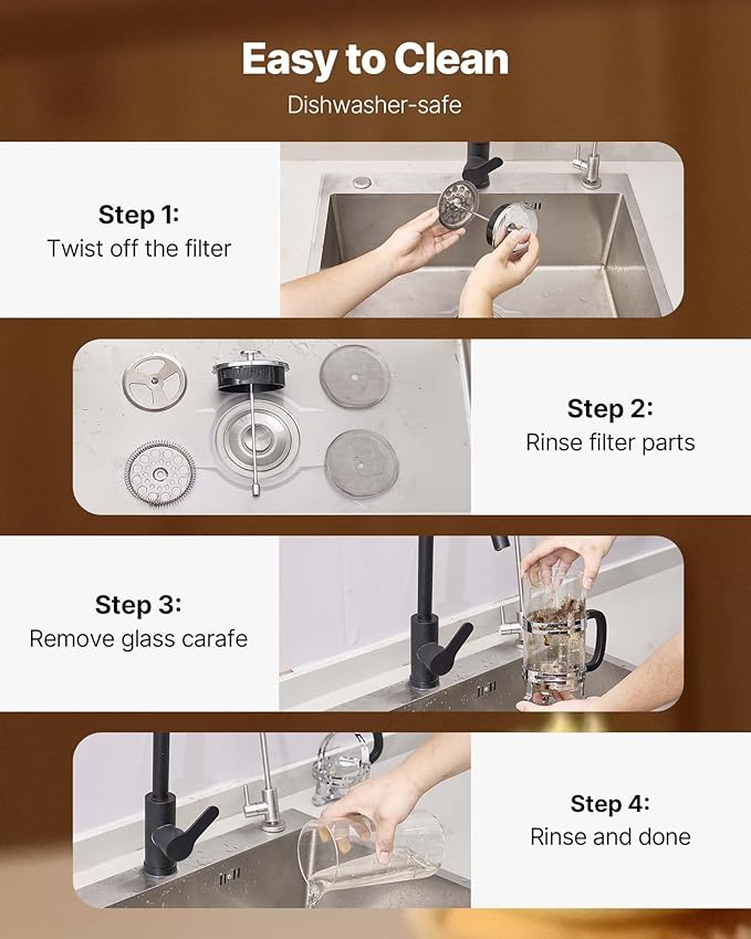 VEVOR French Press Coffee Maker, 34 Ounce 1 Liter Borosilicate Glass Coffee Press Tea Maker with Stainless Steel Filter, Large Glass French Presses Cold Brew for Camping Travel Home Kitchen, Silver