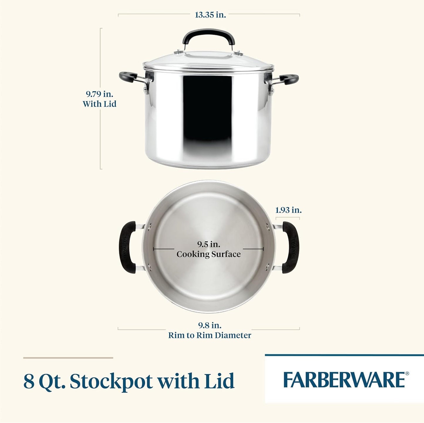 Farberware Brilliance Stainless Steel Stockpot with Glass Lid, 8 Quart, Dishwasher Safe and Induction Ready, Compatible with All Cooktops, Stainless Steel