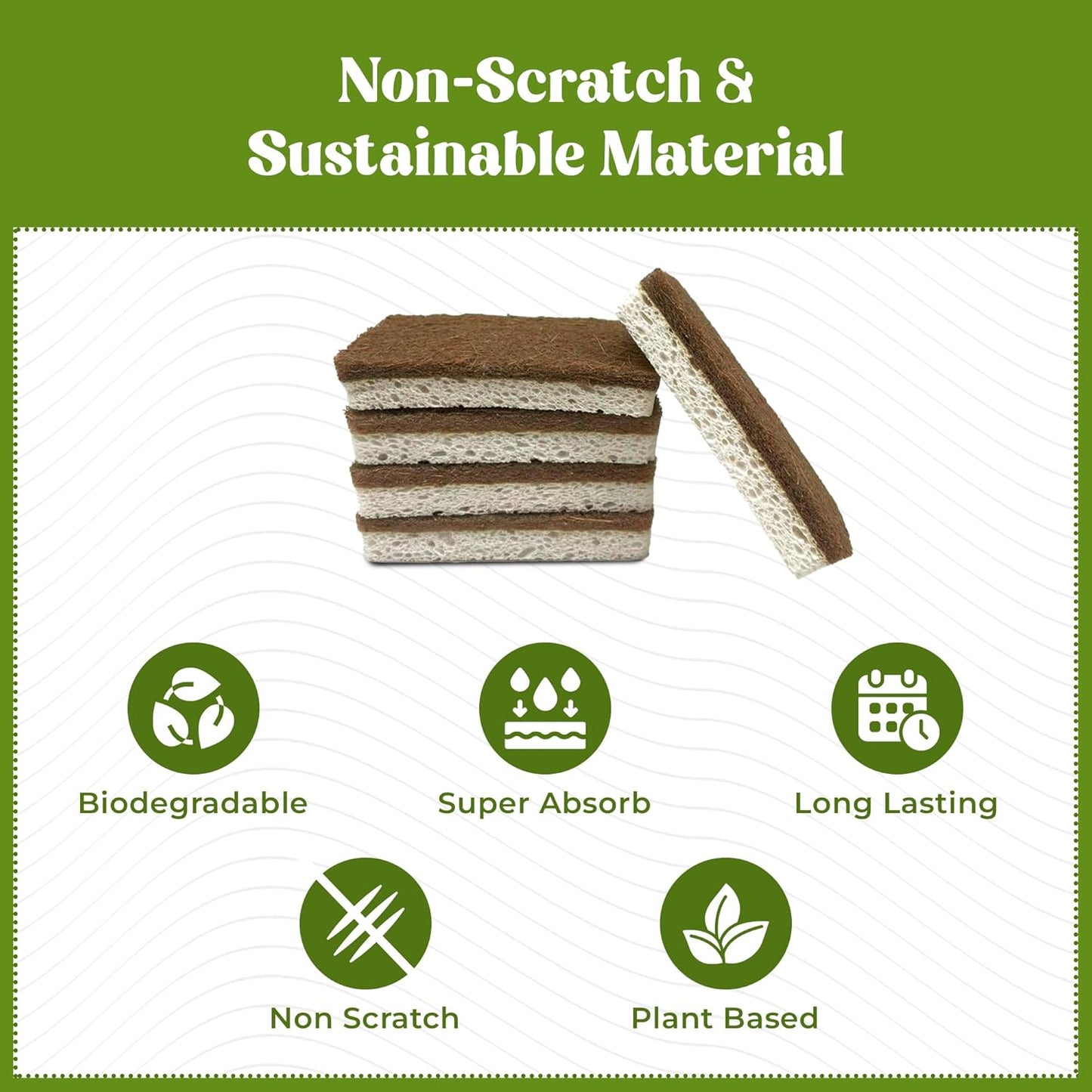 12 Pack Natural Kitchen Sponges - Biodegradable, Compostable, Sustainable Wood Cellulose & Coconut Fiber Sponge for Dishes, Quick Drying & Non Scratch Plant Based Eco Friendly Scrubber for Dishwashing