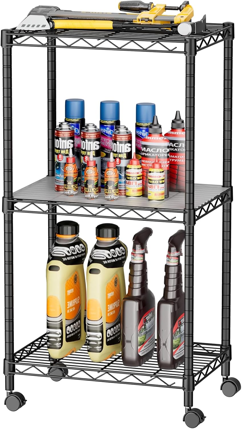 SINGAYE 3 Small Wire Shelves Kitchen Pantry Close Home Organizers and Storage Bathroom Shelf Laundry Room Organization Adjustable Book Metal Garage Shelving Unit