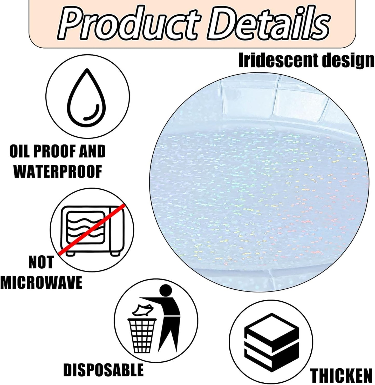 50 Pcs Iridescent Light Blue Paper Plates 25 × 7'' and 25 × 9'' Disposable Blue Shiny Holographic Foil Dinner Plates for Wedding Baby Shower Birthday Disco Party Glitter Dessert Plate