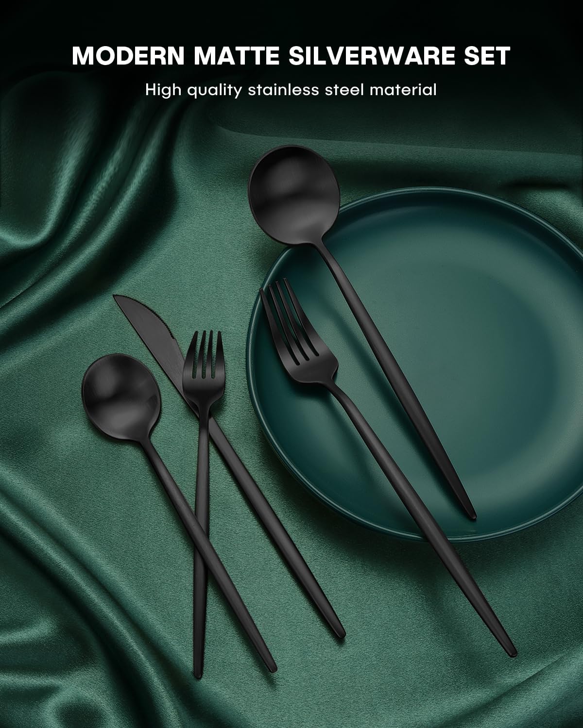 EUIRIO 60-Piece Silverware Set for 12, Stainless Steel Flatware Set Matte Black Grey, Modern Brushed Thick Cutlery Set with Spoons Forks and Knives, Utensil Set for Home Kitchen Hotel, Dishwasher Safe