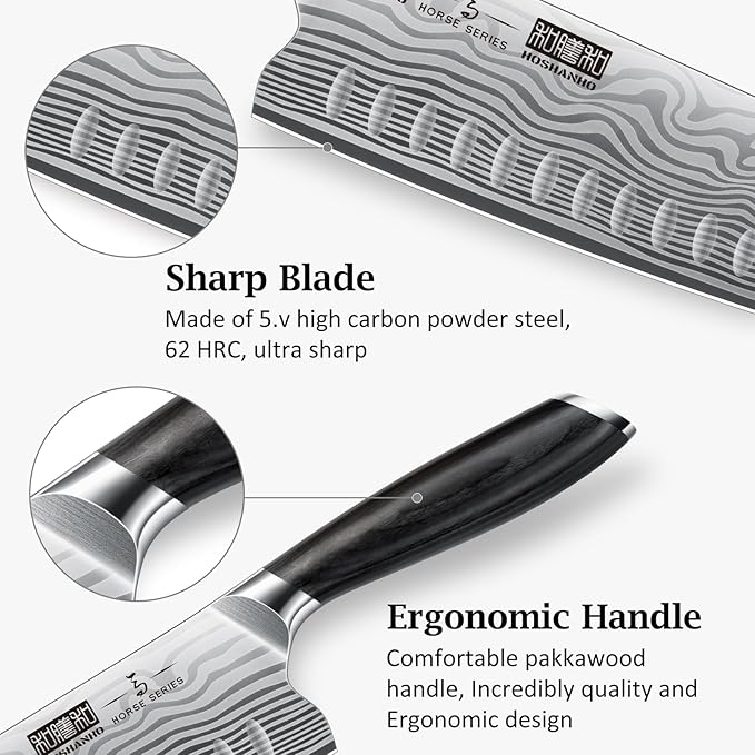 HOSHANHO 7 Inch Nakiri Knife, Japanese High Carbon Powder Steel Vegetable Cleaver Knife for Chopping, Razor Sharp Multipurpose Asian Chef Knife with Ergonomic Handle