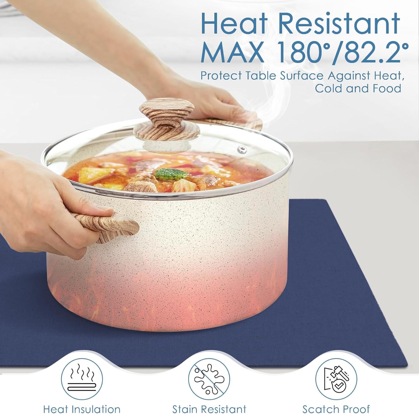 MANSPHIL Navy Blue Cloth Placemats Set of 6 Double Layer Thick Fabric Table Mats Faux Linen Place Mats Heat Resistant Washable Wrinkle Free Dining Kitchen Table Decor, 13x19 Inch Oeko Tex Placemat