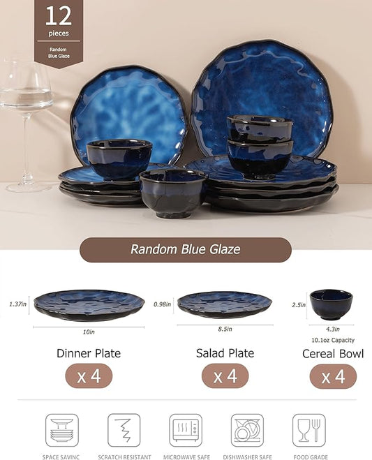 Dinnerware sets plates and bowls sets modern plates,Ceramic Dinnerware Sets,12 Pieces Porcelain Lightweight Plates,Scratch Resistant Dish Set (style - 4, 4 - Set (12pcs))