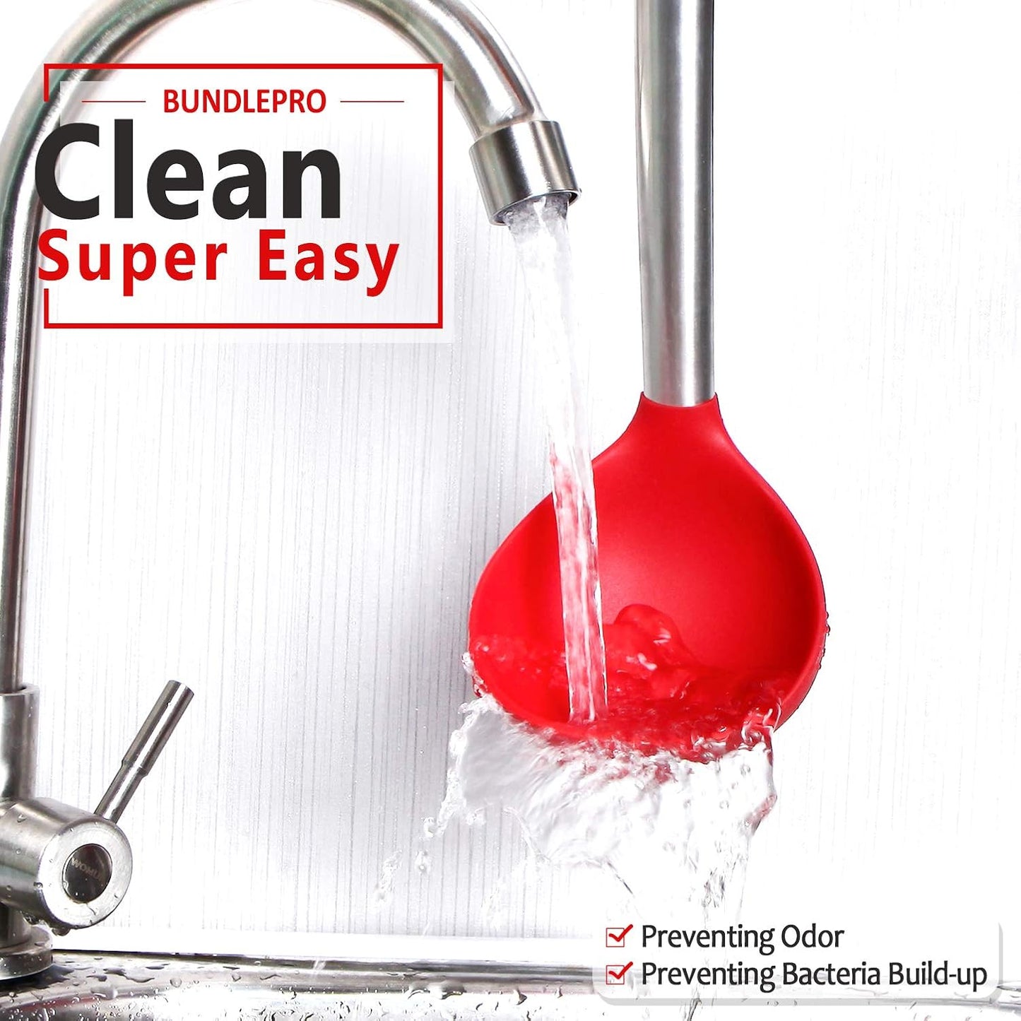 Pack of 2 Ladle Spoon,Silicone Large Spoon for Soup,Non Stick Kitchen Utensils with High Heat Resistant,BPA Free Perfect Kitchen Tools for Cooking, Stirring,Serving Soups (BLACK-RED)