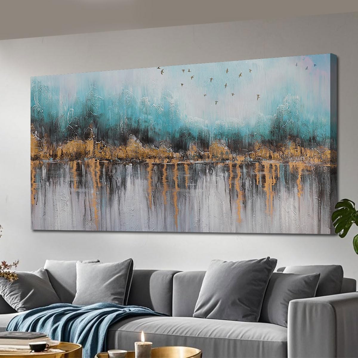 Ardemy Abstract Canvas Wall Art for Living Room Extra Large Teal Pictures Wall Decor Paintings Bedroom Textured Artwork Wall Art for Men Kitchen Dining Room Home Office, 58"x29"