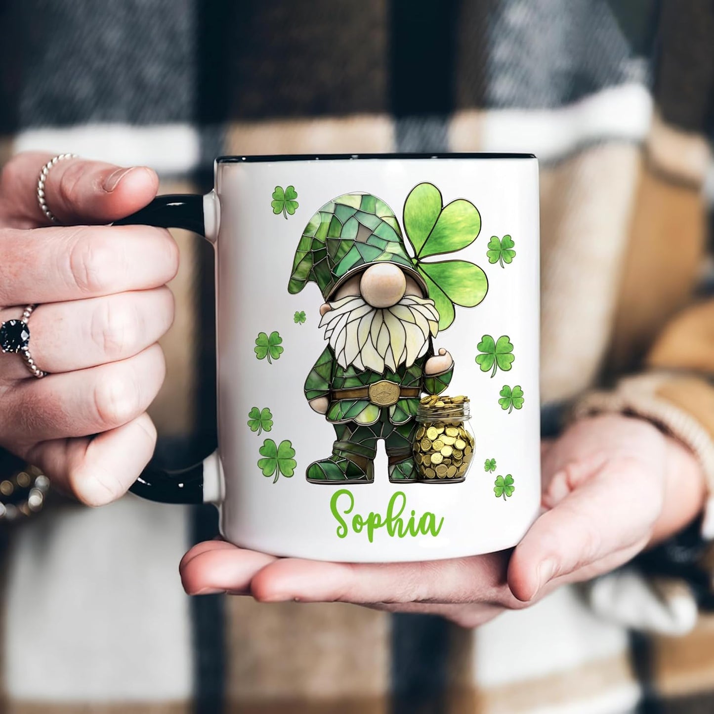 Hyturtle Personalized Gnome Mug - Cute Gnome Gift For Women - Lucky Gift For Gnome Lover - Gnome St. Patricks Day Decorations - Gnome Gifts - Custom Name Coffee Cup Ceramic Mug 11oz 15oz