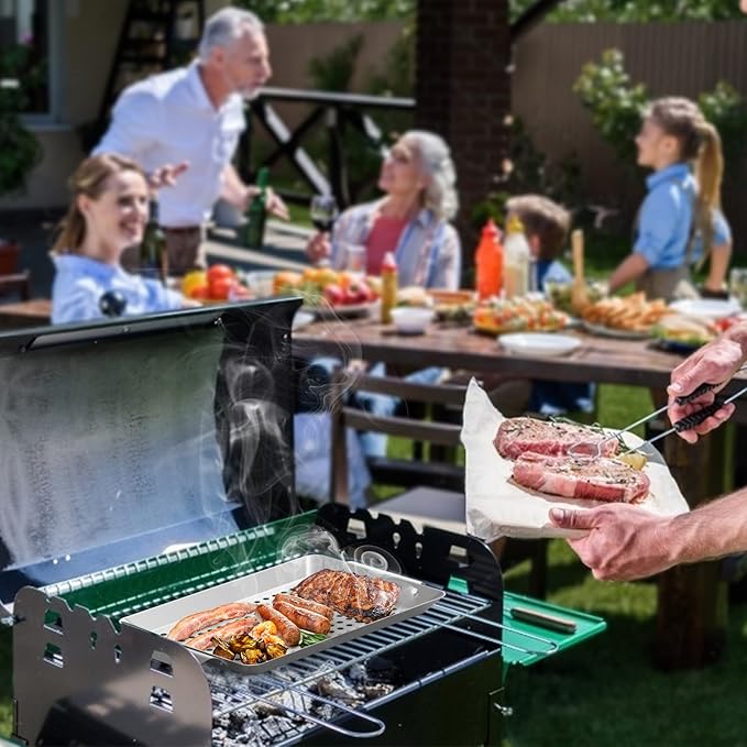 Onlyfire 3 Packs Grill Baskets, Heavy Duty Stainless Steel Perforated Vegetable Grill Baskets, 3 Piece Mini Grilling Basket Set, Grill Pan for Outdoor Grill