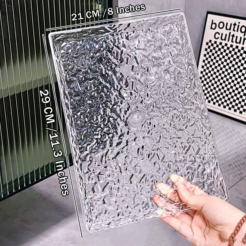 Countertop Crystal Fruit Tray,Plastic Clear Reusable Serving Trays,Rectangular Ripple Decorative Bowl for Ice Cream Candy Nut Fruits Display