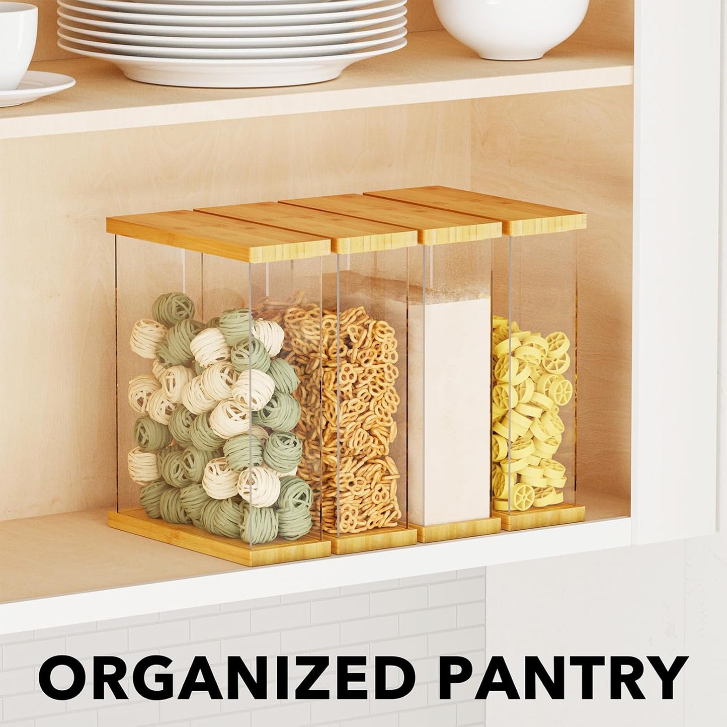 SpaceAid Bamboo Food Storage Container - Airtight Cereal Containers with Lids, Kitchen Cereal Canisters Pantry Organizers and Storage for Rice, Flour, Coffee, Snack, Medium 1 Pack