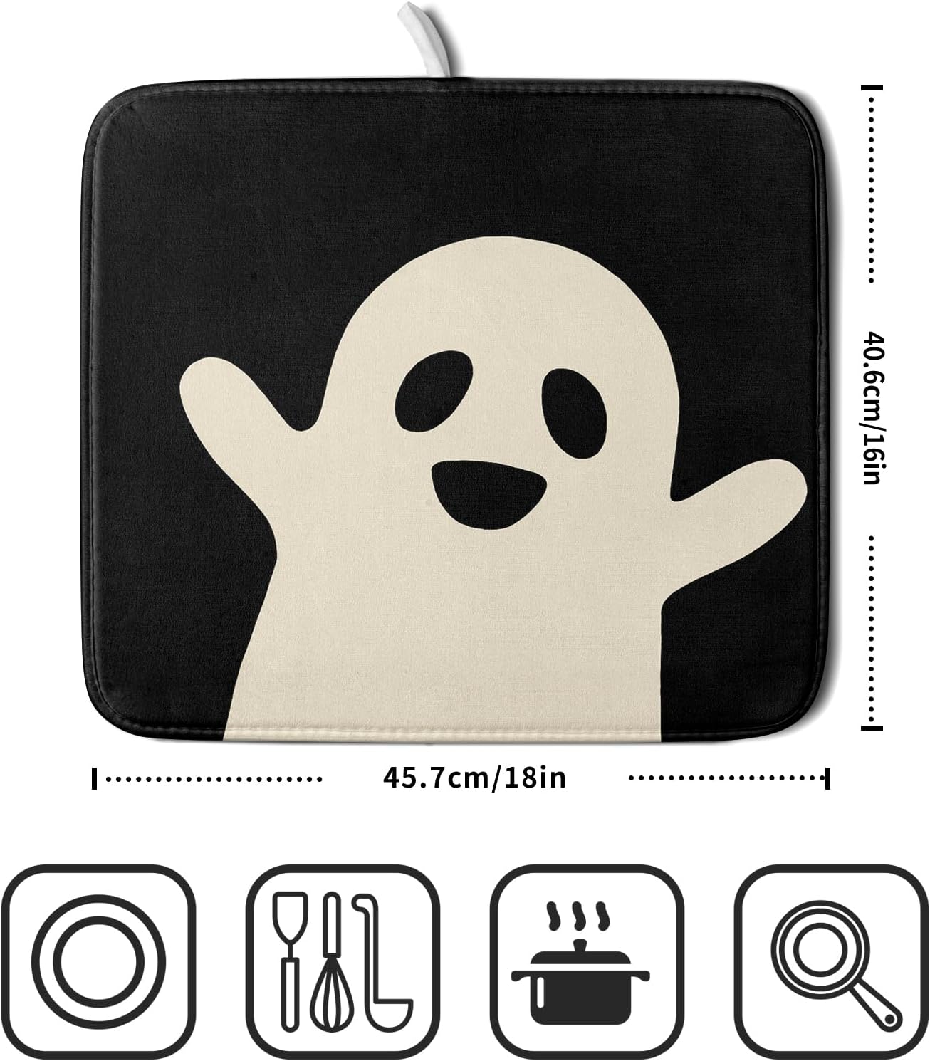 Halloween Dish Drying Mats for Kitchen Counter 16×18 Inch Halloween Ghost Spooky Festival Small Microfiber Drying Mat Kitchen Accessories Dish Rack Mat Drainer Pad Washable Absorbent
