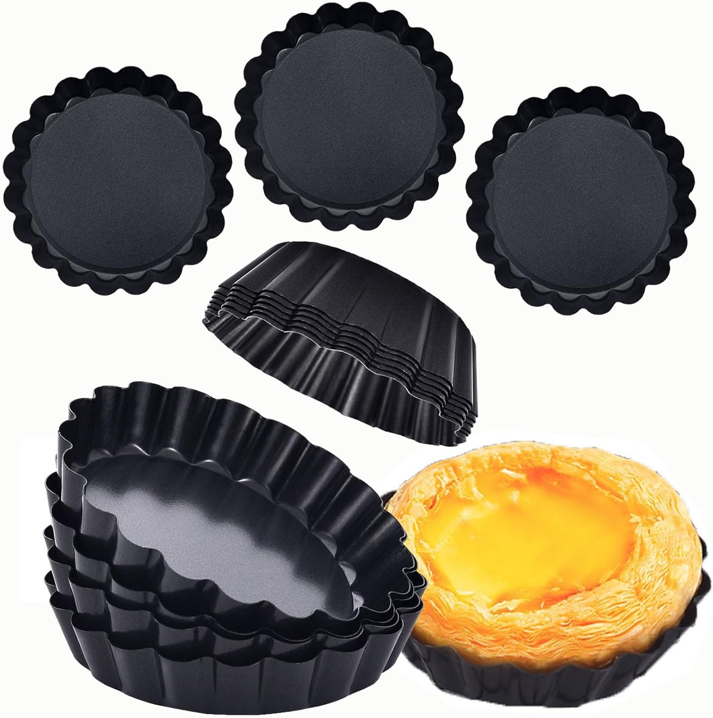 Mini Tart Pans 4 Inch with Removable Bottom, Nonstick Quiche Pan Fluted Edges Thickened Carbon Steel Pie Tart Pans for Baking tartlets, fruit tarts, mousse Cakes, tart shells – Set of 7