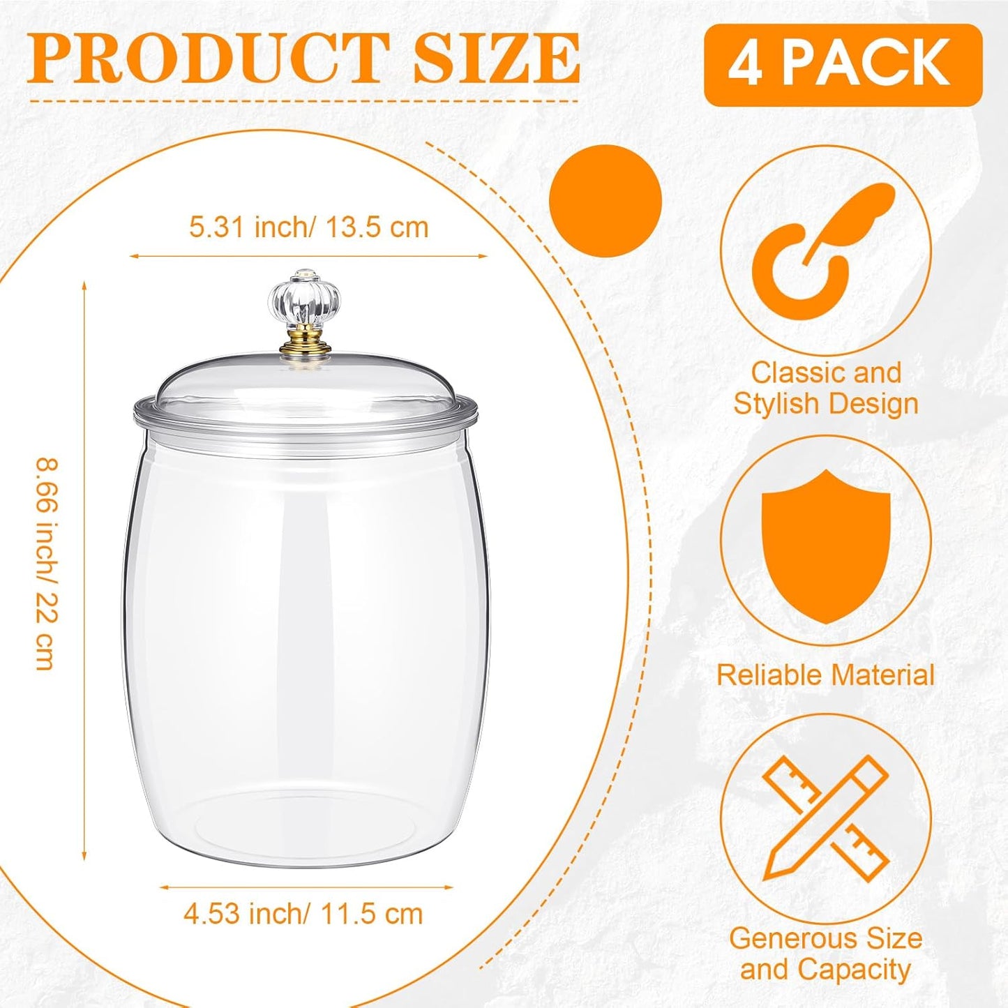 Nuogo 4 Pcs Plastic Candy and Cookie Jars with Lids Clear Cookie Container Candy Jars Large Airtight Apothecary Storage Organization for Wedding Home Kitchen Bar(42 oz)