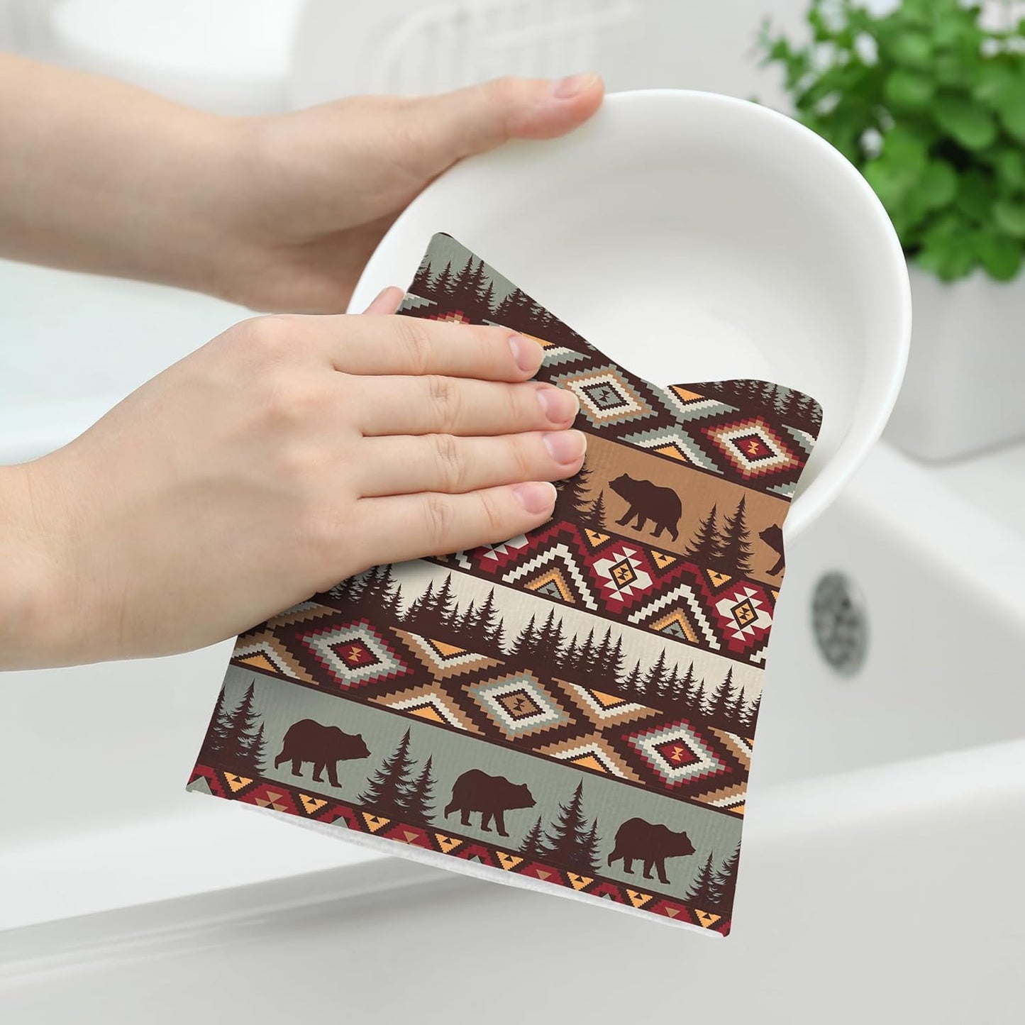 Vintage Rustic Dish Towels for Kitchen Drying Set of 2, Soft Absorbent Bear Mountain Kitchen Towels Tea Towels, Country Cabin Themed Hand Towels for Farmhouse Home Decorations 16x24 Inch