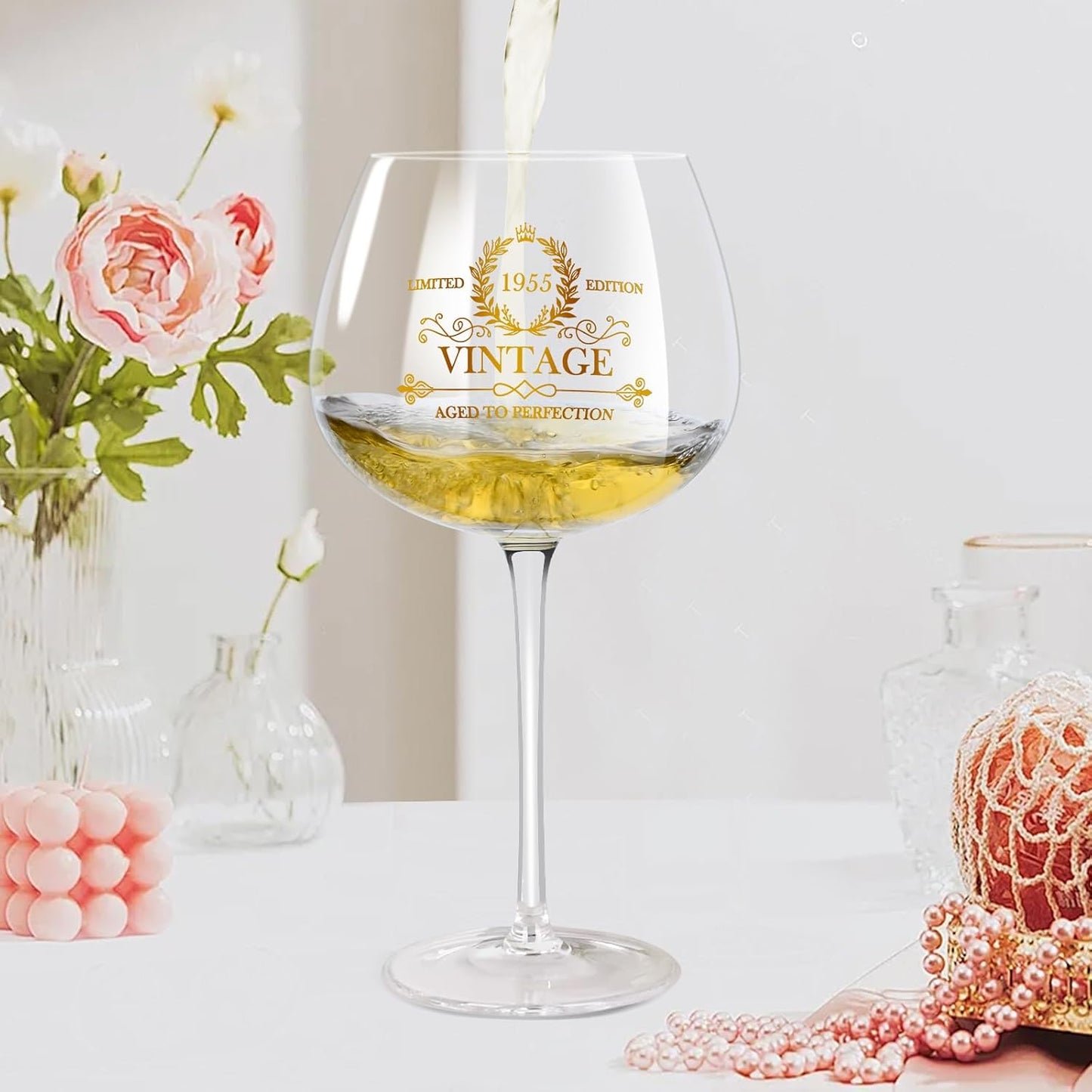 70th Birthday Gifts for Women, 20Oz Vintage 1955 Wine Glass with Golden Letter, 70 Year Old Birthday Decorations, Funny 70 Bday Gift Ideas For Women, Friends, Sister, Mom - Turning 70 Present