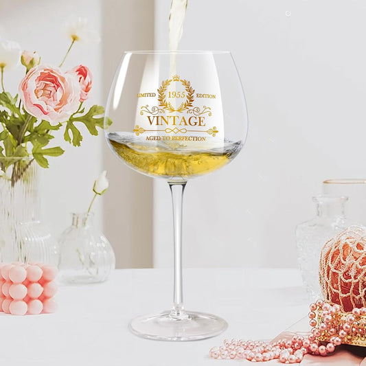 70th Birthday Gifts for Women, 20Oz Vintage 1955 Wine Glass with Golden Letter, 70 Year Old Birthday Decorations, Funny 70 Bday Gift Ideas For Women, Friends, Sister, Mom - Turning 70 Present